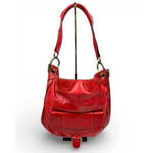 OrYANY EUC Red Leather Hobo Style Shoulder Bag With Outside Pockets